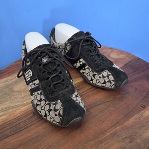 COACH Remonna Signature Jacquard C Pattern Suede Sneakers Black Gray Women's 8